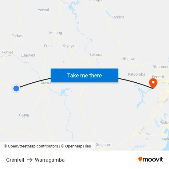 Grenfell to Warragamba map