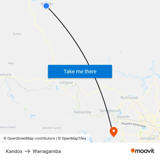 Kandos to Warragamba map