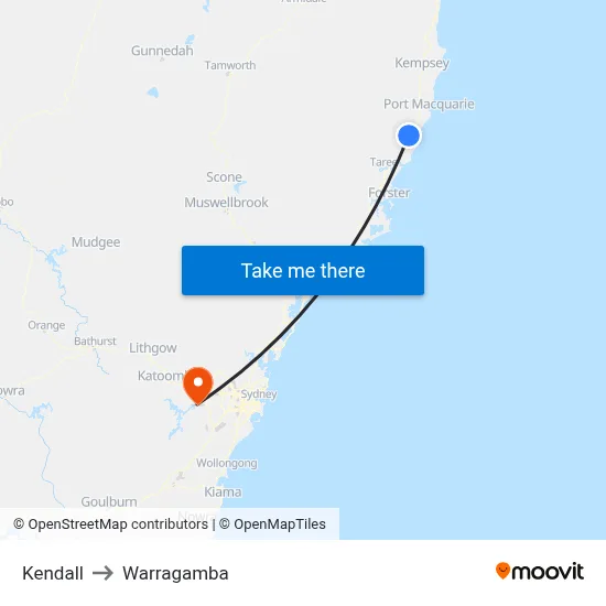Kendall to Warragamba map