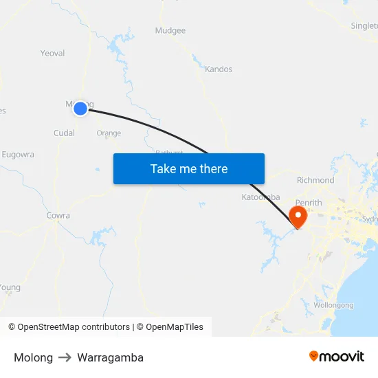 Molong to Warragamba map