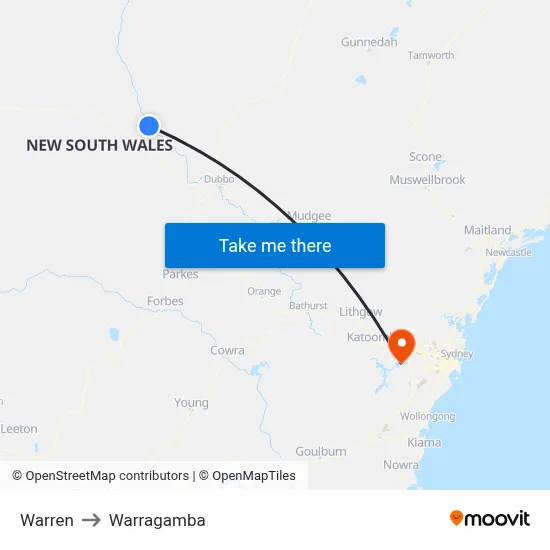 Warren to Warragamba map