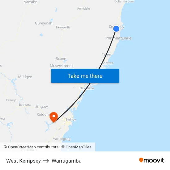 West Kempsey to Warragamba map