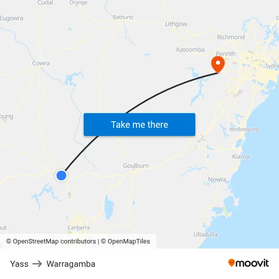 Yass to Warragamba map