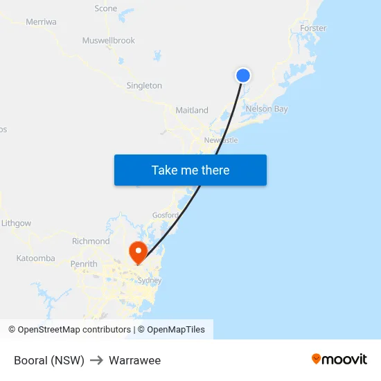 Booral (NSW) to Warrawee map