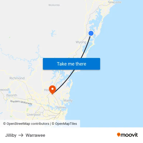 Jilliby to Warrawee map