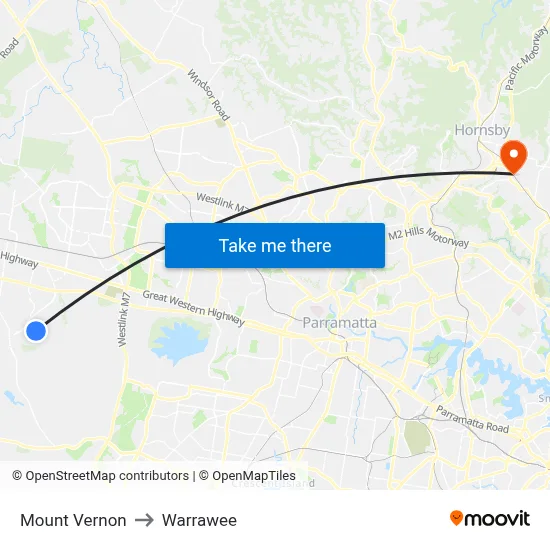 Mount Vernon to Warrawee map