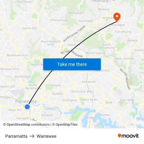 Parramatta to Warrawee map