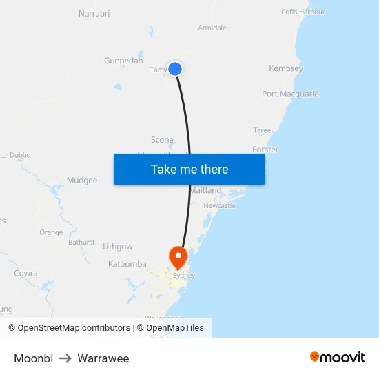 Moonbi to Warrawee map