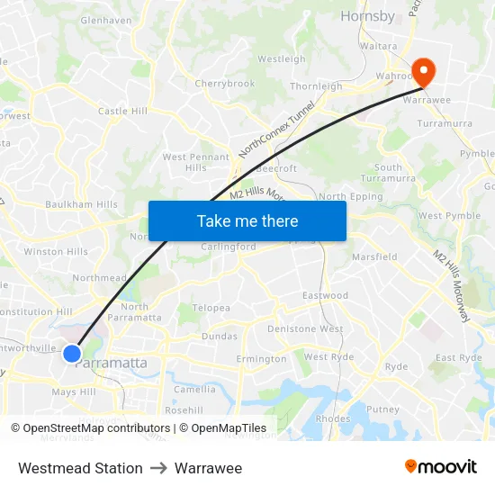 Westmead Station to Warrawee map