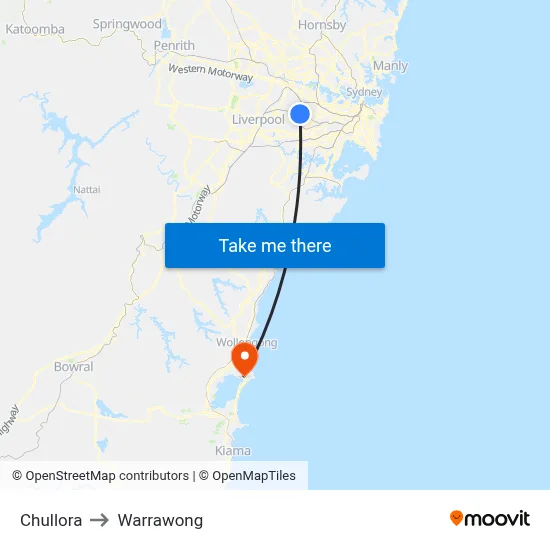Chullora to Warrawong map