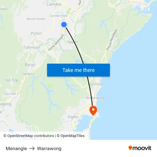 Menangle to Warrawong map