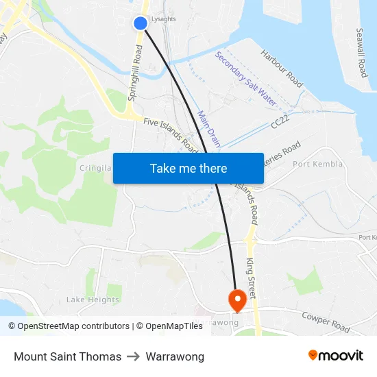 Mount Saint Thomas to Warrawong map