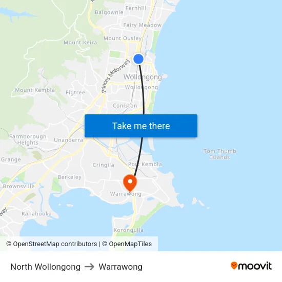 North Wollongong to Warrawong map