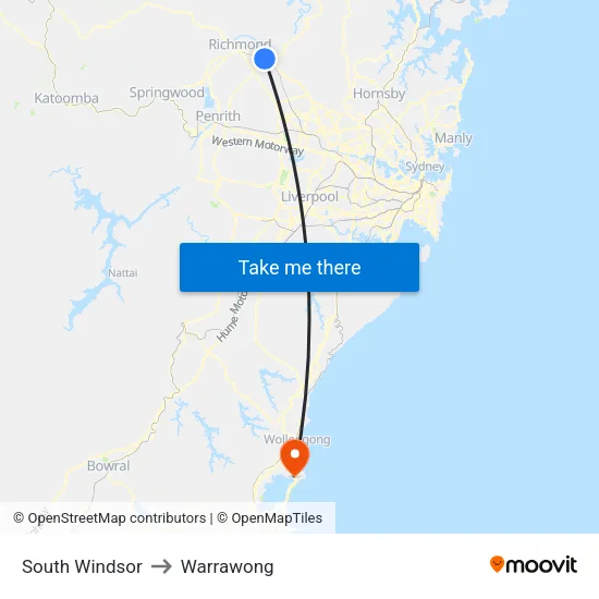 South Windsor to Warrawong map