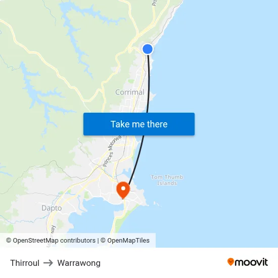 Thirroul to Warrawong map