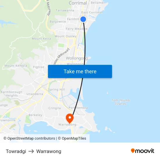 Towradgi to Warrawong map