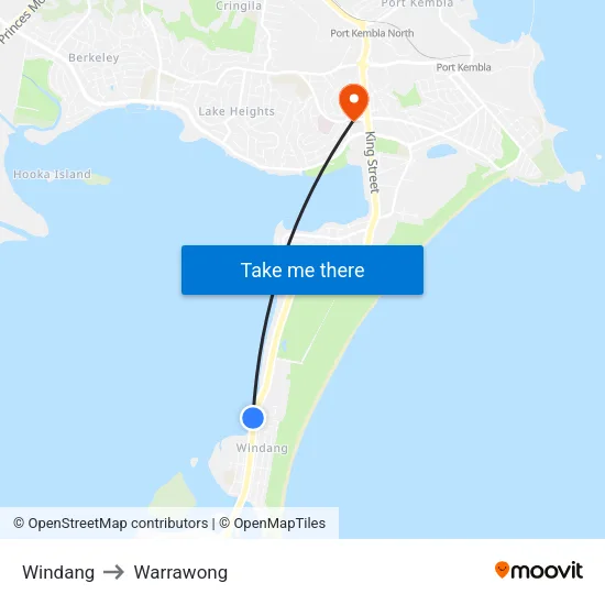 Windang to Warrawong map
