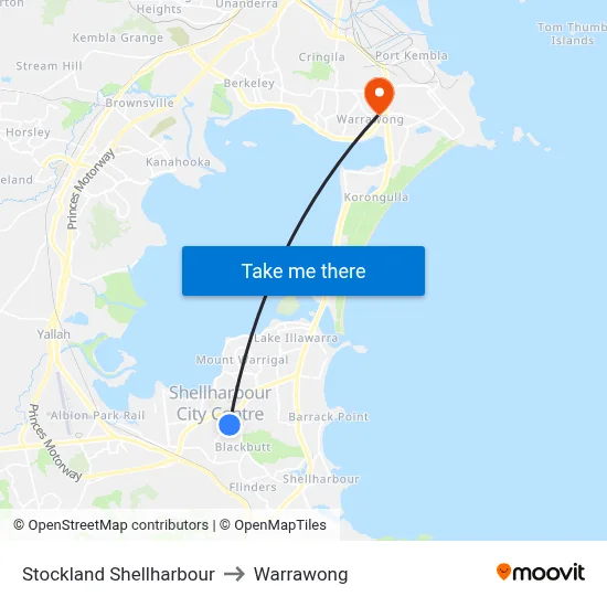 Stockland Shellharbour to Warrawong map