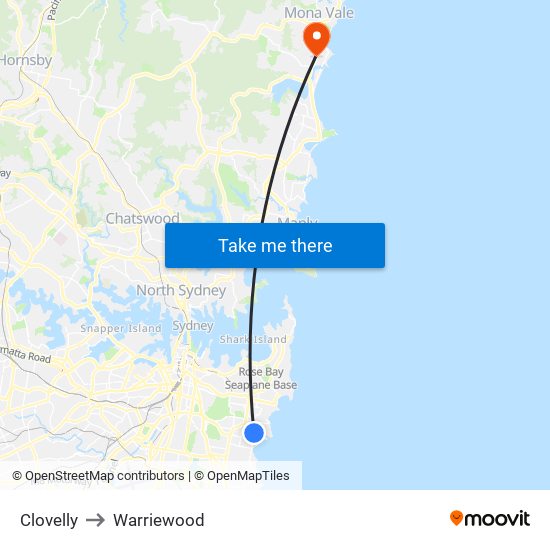 Clovelly to Warriewood map