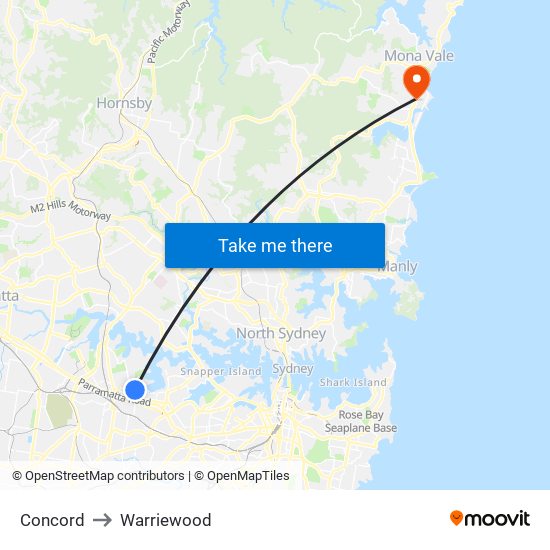 Concord to Warriewood map