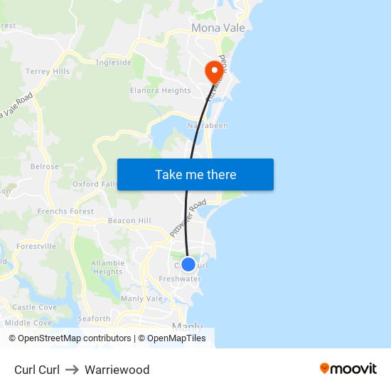 Curl Curl to Warriewood map