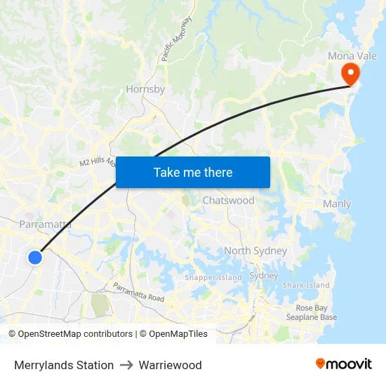 Merrylands Station to Warriewood map