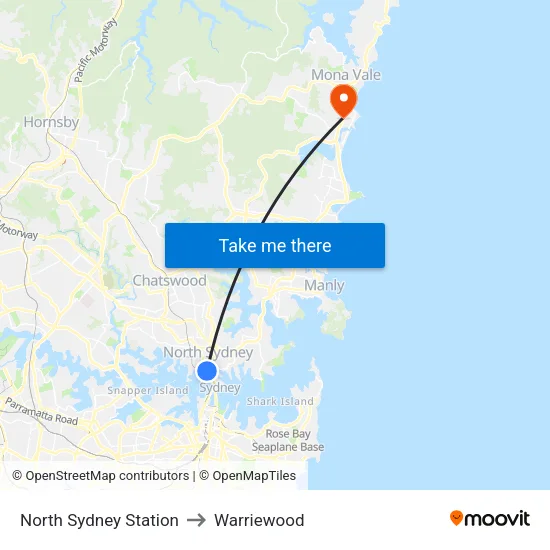 North Sydney Station to Warriewood map