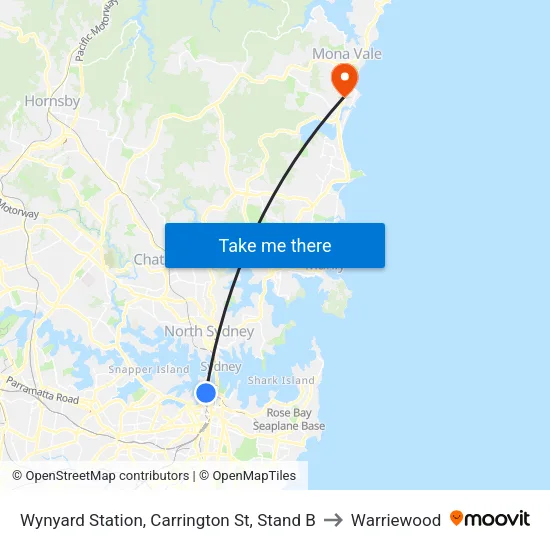 Wynyard Station, Carrington St, Stand B to Warriewood map