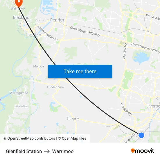 Glenfield Station to Warrimoo map