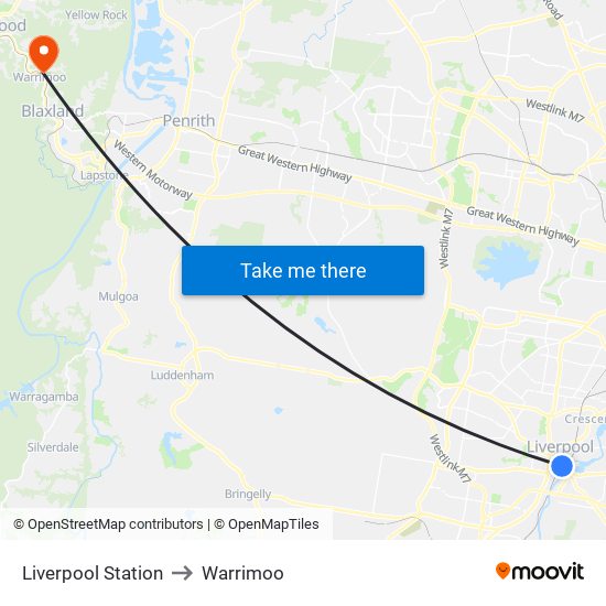 Liverpool Station to Warrimoo map