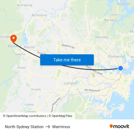 North Sydney Station to Warrimoo map