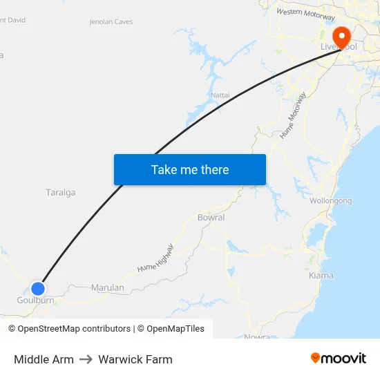 Middle Arm to Warwick Farm map