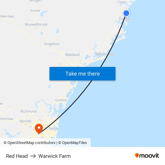 Red Head to Warwick Farm map