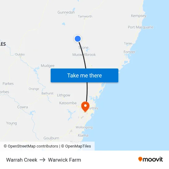 Warrah Creek to Warwick Farm map