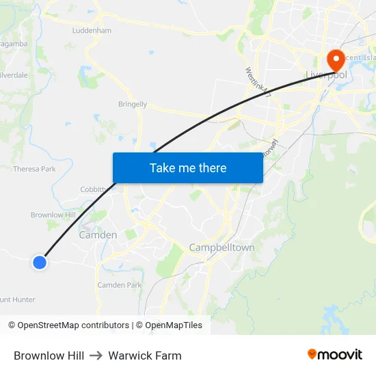 Brownlow Hill to Warwick Farm map