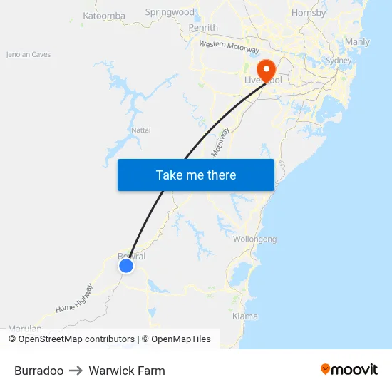 Burradoo to Warwick Farm map