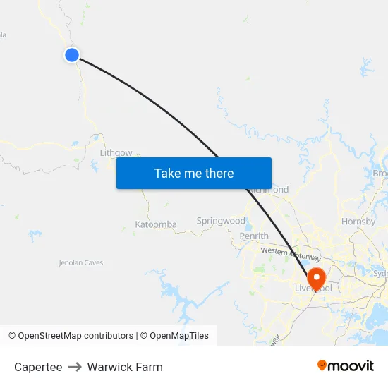 Capertee to Warwick Farm map