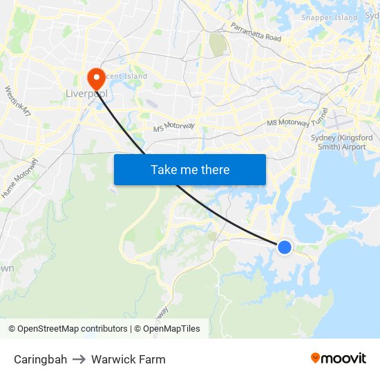 Caringbah to Warwick Farm map