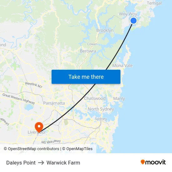 Daleys Point to Warwick Farm map