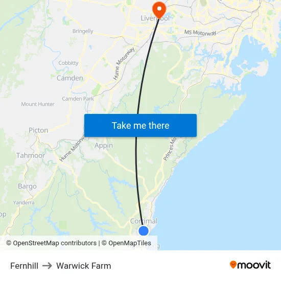 Fernhill to Warwick Farm map