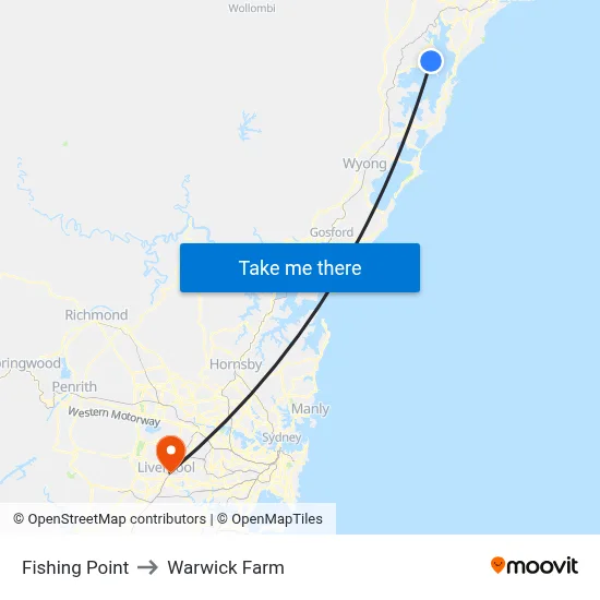 Fishing Point to Warwick Farm map