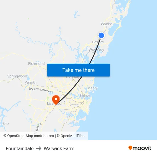 Fountaindale to Warwick Farm map