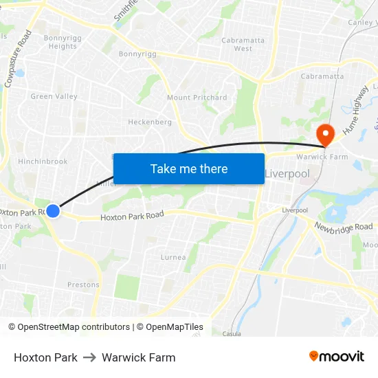 Hoxton Park to Warwick Farm map