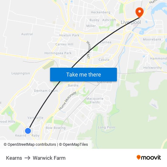 Kearns to Warwick Farm map