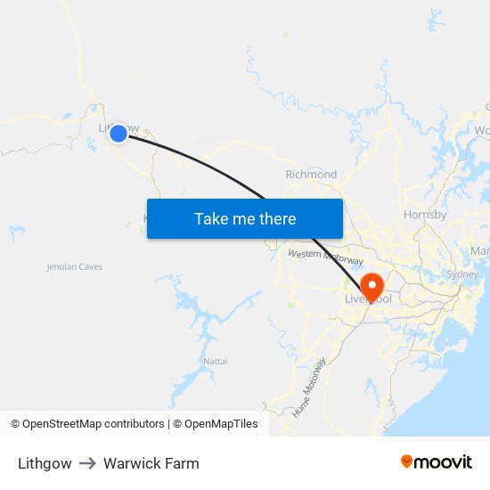 Lithgow to Warwick Farm map