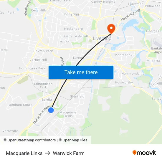 Macquarie Links to Warwick Farm map