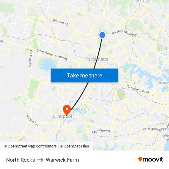 North Rocks to Warwick Farm map
