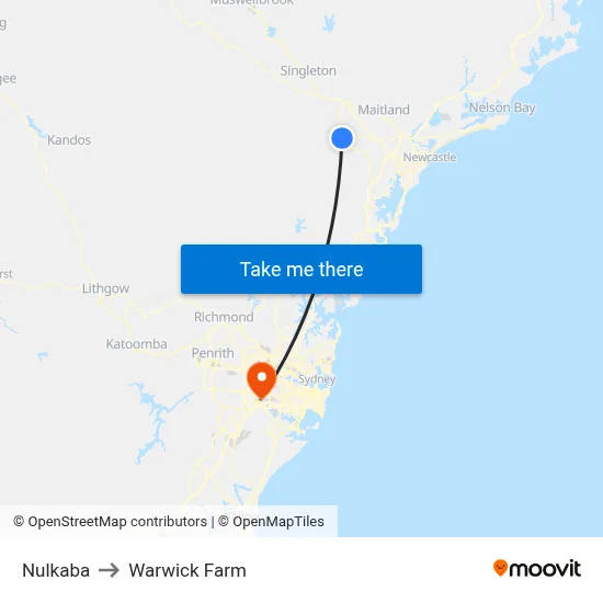 Nulkaba to Warwick Farm map