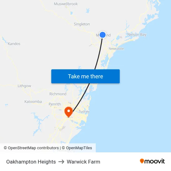 Oakhampton Heights to Warwick Farm map