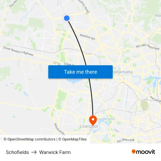 Schofields to Warwick Farm map